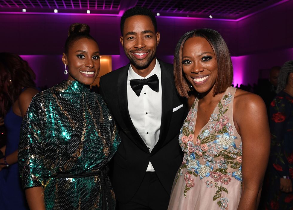 pasadena, ca   january 15  l r issa rae, jay ellis, and yvonne orji attend 49th naacp image awards after party at pasadena civic auditorium on january 15, 2018 in pasadena, california  photo by paras griffingetty images for naacp