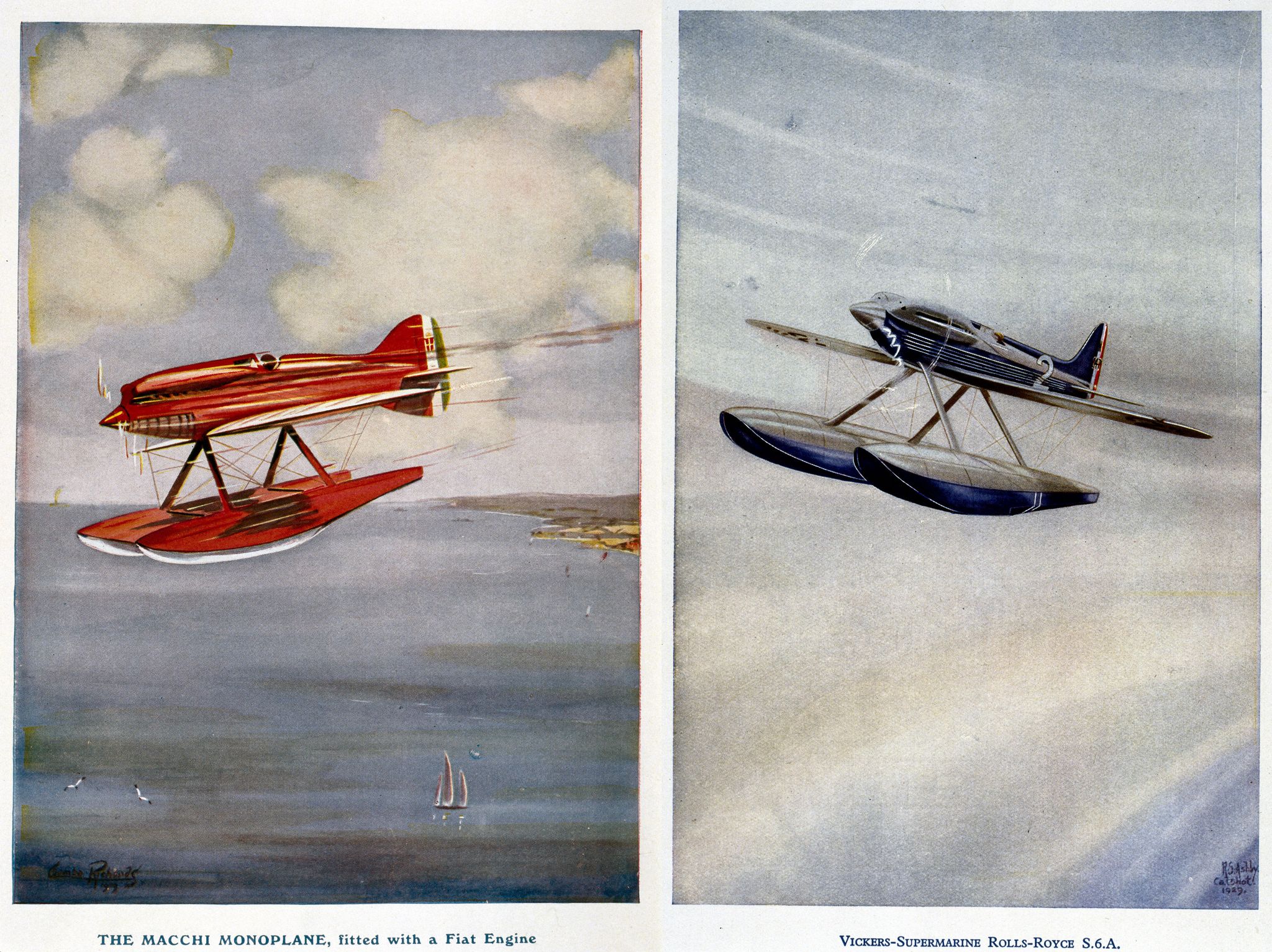 united kingdom   july 12  illustration by rs ashby of a vickers supermarine rolls royce s6a, from the programme for the 1929 schneider trophy contest the schneider trophy race was one of the earliest contests for pilots the race, sponsored by jacques schneider, was intended to encourage seaplane development the event was always keenly fought and led to many pioneering innovations in aircraft design and engine power twelve contests were held between 1913 and 1931 in england, italy, france and the united states the 1929 event took place at calshot, near southampton, on 6th 7th september and was won by a supermarine s6a piloted by henry waghorn  photo by ssplgetty images