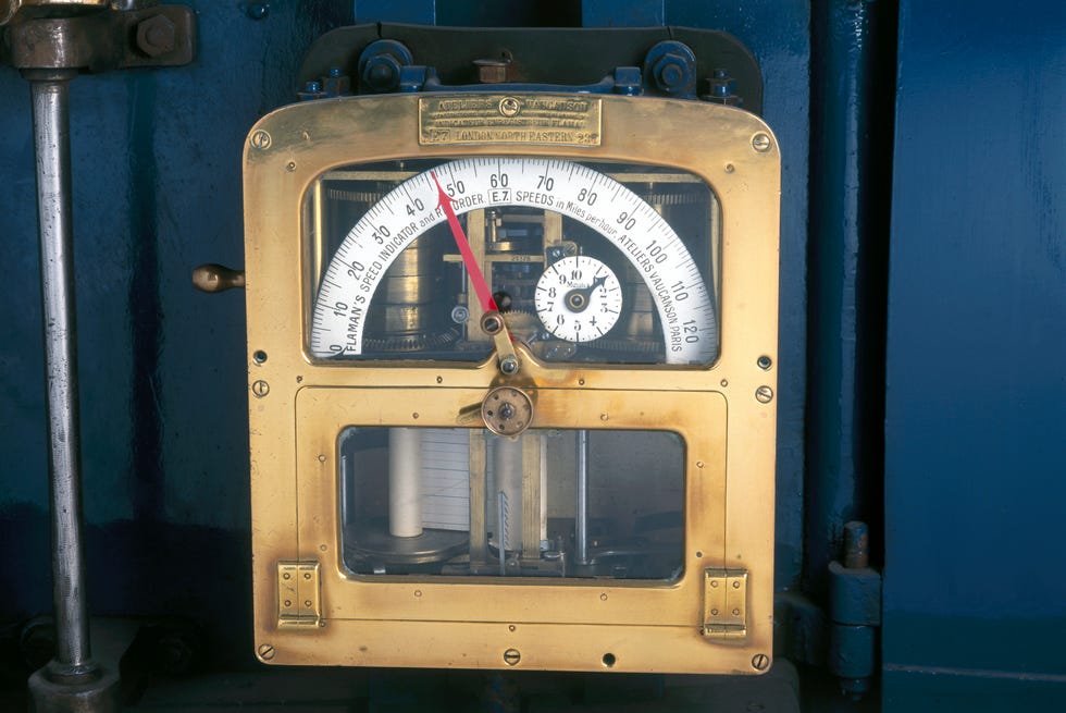 united kingdom   may 17  the flaman speed recorder is shown contained in a sealed brass casing the a4 pacific class mallard was designed by sir nigel gresley 1876 1941, the chief engineer of the london  north eastern railway lner on sunday 3 july 1938, the 4 6 2 locomotive reached a speed of 126 mph 203 kph on a straight stretch of track between grantham and peterborough, achieving a new world speed record for steam locomotives which remains unbroken to this day  photo by ssplgetty images