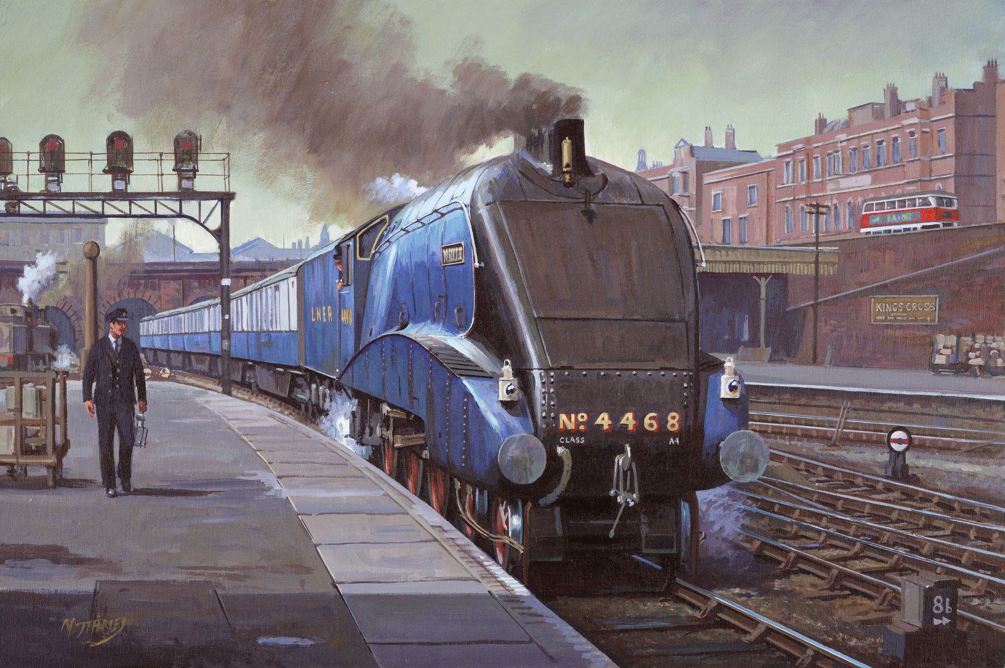 england   june 09  oil painting by mike jeffries of 2004 the a4 pacific class mallard was designed by sir nigel gresley 1876 1941, the chief engineer of the london  north eastern railway lner on sunday 3 july 1938, the 4 6 2 locomotive reached a speed of 126 mph 203 kph on a straight stretch of track between grantham and peterborough, achieving a new world speed record for steam locomotives which remains unbroken to this day  photo by ssplgetty images