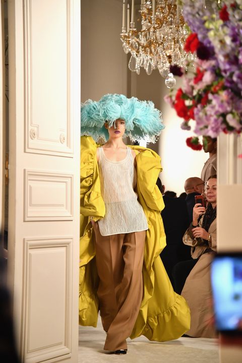 Fashion, Yellow, Haute couture, Room, Fashion design, Dress, Event, Outerwear, Photography, Plant, 