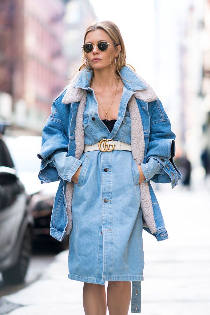 Clothing, Denim, Trench coat, Jeans, Street fashion, Coat, Blue, Fashion, Outerwear, Overcoat, 