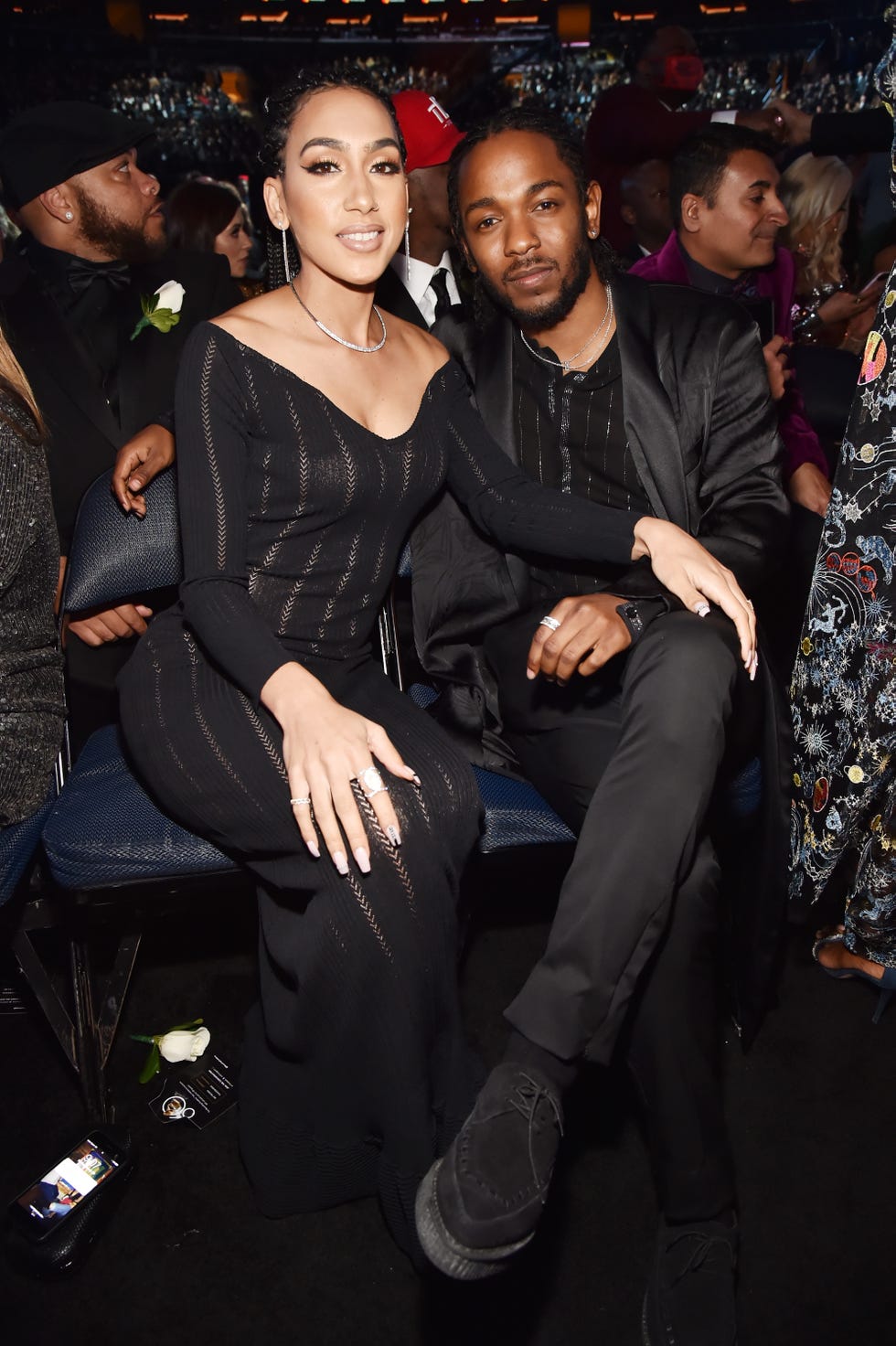 new york, ny january 28 whitney alford and recording artist kendrick lamar during the 60th annual grammy awards at madison square garden on january 28, 2018 in new york city photo by kevin mazurgetty images for naras