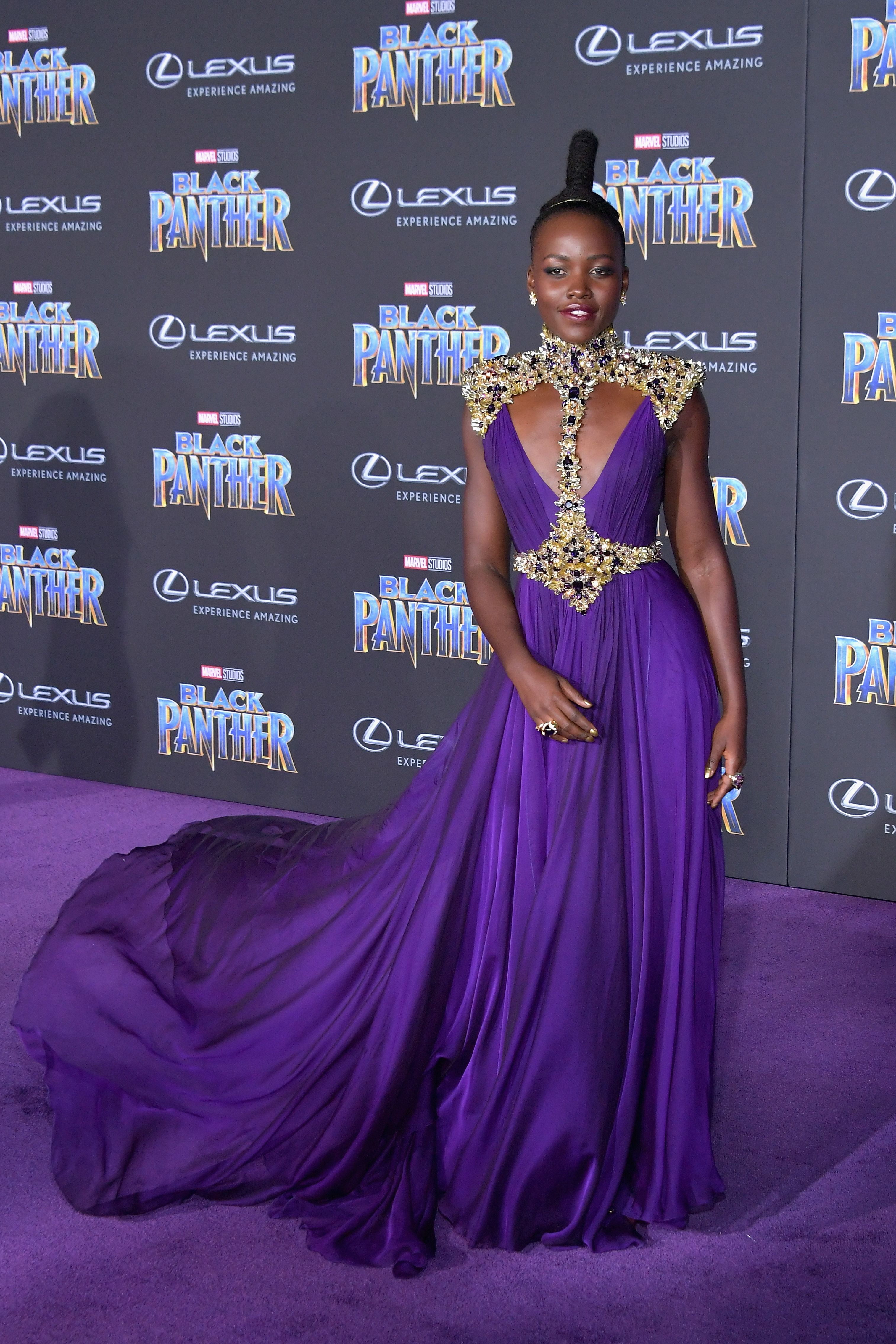 Lupita Nyong'o at the Black Panther premiere with warrior inspired dress. :  r/marvelstudios