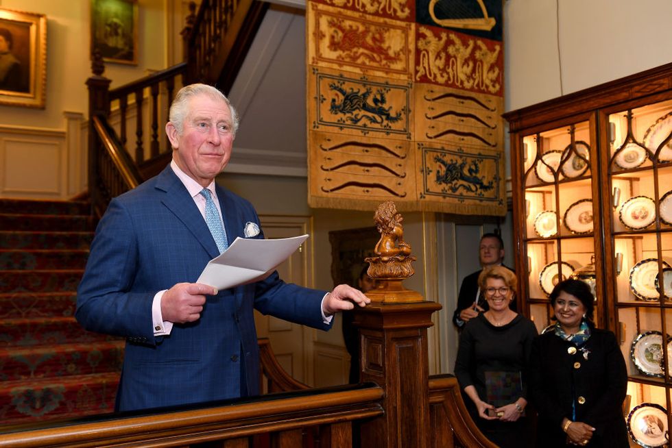 london, england   january 30  prince charles, prince of wales l gives a speech alongside the executive director of the crop trust, marie haga, as is hosts a crop trust reception at clarence house on january 30, 2018 in london, england patron of the crop trust, prince charles, hosts the reception on the theme of food forever   actions for the resilient food system  photo by jeff spicer   wpa poolgetty images