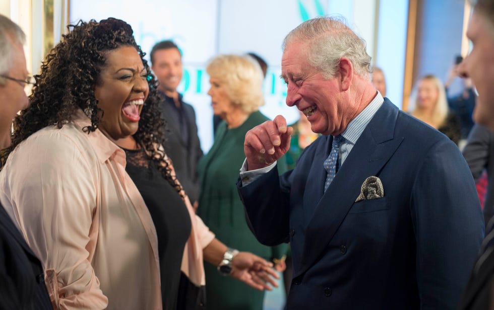 london, united kingdom january 31 prince charles, prince of wales shares a joke with presenter alison hammond during a visit to itvs this morning to celebrate the 90th anniversary of the royal television society at london television centre on january 31, 2018 in london, united kingdom photo by geoff pugh wpa poolgetty images