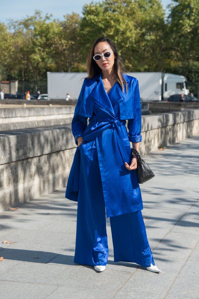 Cobalt blue, Clothing, Blue, Street fashion, Electric blue, Fashion, Trench coat, Robe, Outerwear, Coat, 