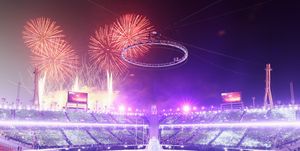 Fireworks, Landmark, Sky, Light, Night, Sport venue, Event, New Years Day, Lighting, Stadium, 