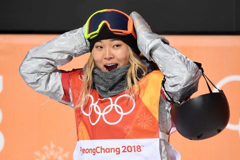 pyeongchang gun, south korea   february 13  chloe kim of the united states reacts to her first run score during the snowboard ladies halfpipe final on day four of the pyeongchang 2018 winter olympic games at phoenix snow park on february 13, 2018 in pyeongchang gun, south korea  photo by david ramosgetty images