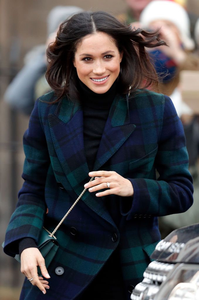 Meghan Markle in Burberry Coat, Strathberry Bag in Scotland: Shop