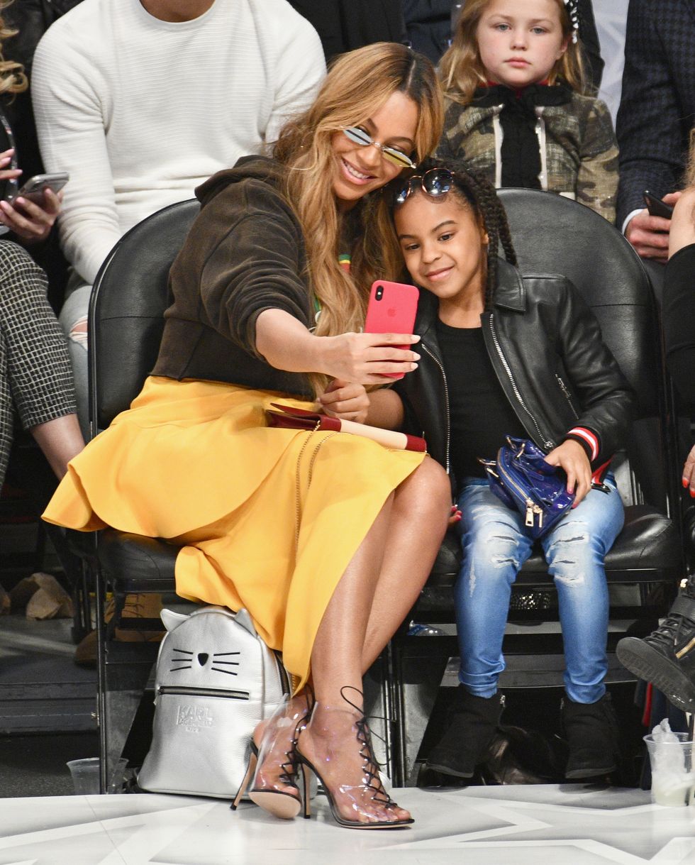 los angeles, ca   february 18  beyonce and blue ivy carter attend the nba all star game 2018 at staples center on february 18, 2018 in los angeles, california  photo by allen berezovskygetty images
