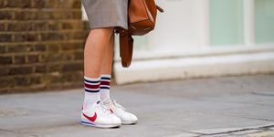 White, Street fashion, Footwear, Human leg, Red, Shoe, Leg, Ankle, Fashion, Joint, 