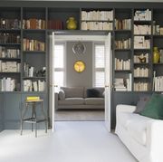 Shelf, Shelving, Bookcase, Furniture, Room, Interior design, Building, Property, Living room, Library, 