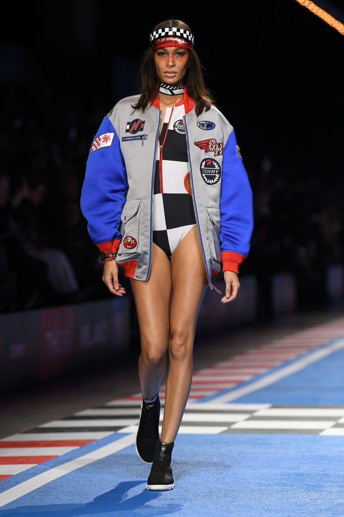 Gigi Hadid and Bella Hadid Walk in Tommy Hilfiger Racing Themed Fashion ...