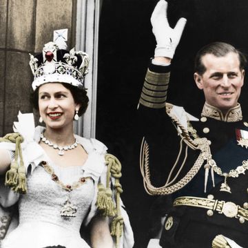 queen elizabeth ii and the duke of edinburgh on the day of their coronation, buckingham palace, 1953 colorised black and white print artist unknown photo by the print collectorgetty images
