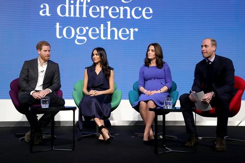 LONDON, UK - 28 February - Prince Harry, Meghan Markle, Catherine, Duchess of Cambridge, Prince William and Duke of Cambridge attend the 1st Annual Royal Foundation Forum in Aviva, London on 28 February 2018 . The event showcases programs run or initiated by The Royal Foundation Photo courtesy of chris jackson wpa poolgetty images