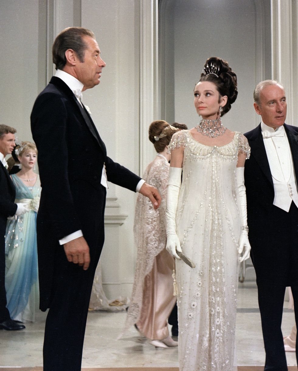 los angeles   december 24 from left to right rex harrison as professor henry higgins, audrey hepburn as eliza doolittle and wilfrid hyde white as colonel hugh pickering  in my fair lady  original release date december 25, 1964  photo by cbs via getty images
