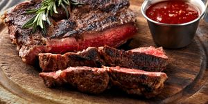 Dish, Food, Flat iron steak, Cuisine, Ingredient, Steak, Red meat, Rib eye steak, Meat, Delmonico steak, 