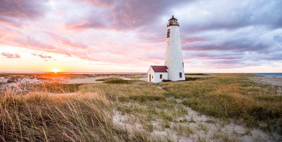 Lighthouse, Sky, Beacon, Tower, Sea, Natural landscape, Shore, Cloud, Grass, Ocean, 