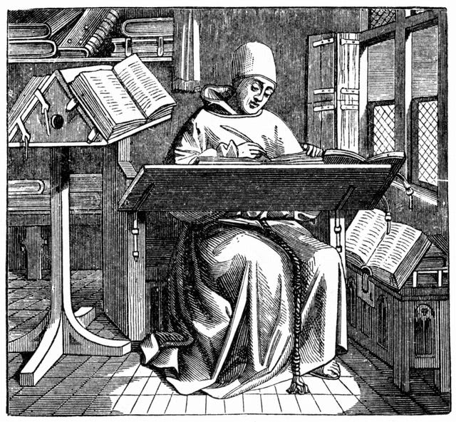 een monnik in een scriptorium