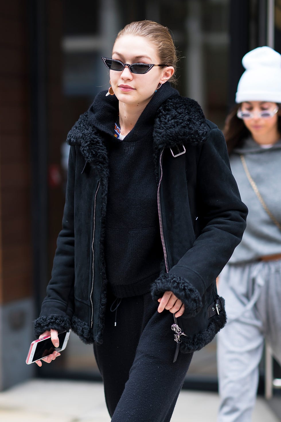 Clothing, Street fashion, Eyewear, Black, Fashion, Fur, Sunglasses, Outerwear, Jacket, Jeans, 