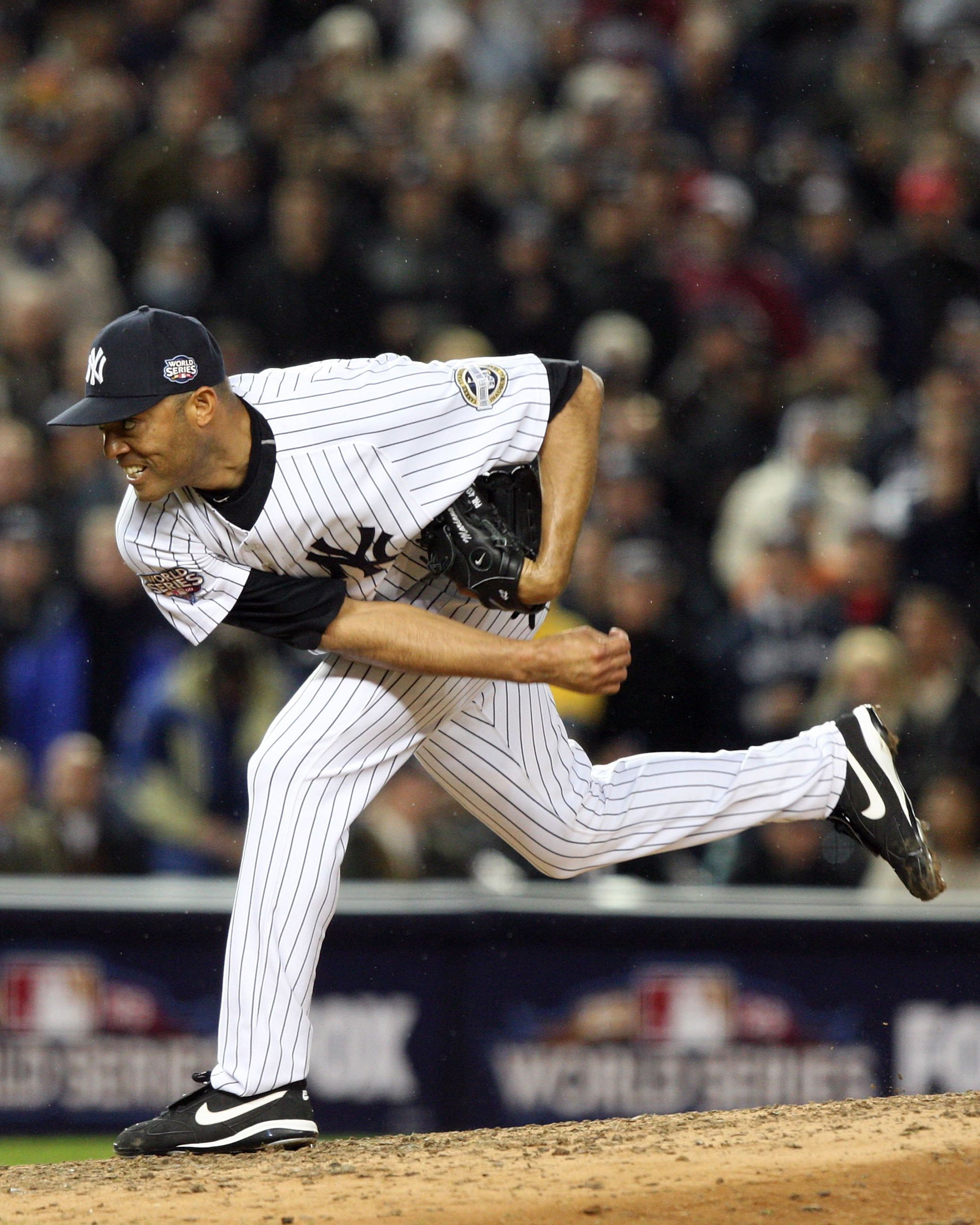 New York Yankees Mariano Rivera throws the last pitch of the 2009 World  Series