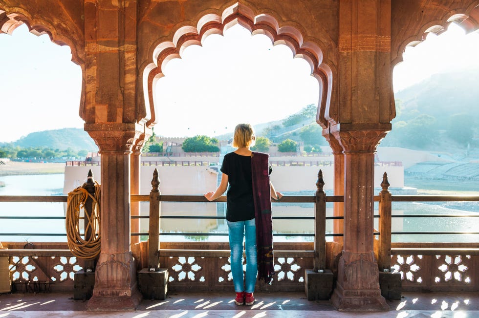 she is at a public viewpoint, accessible without entry fee