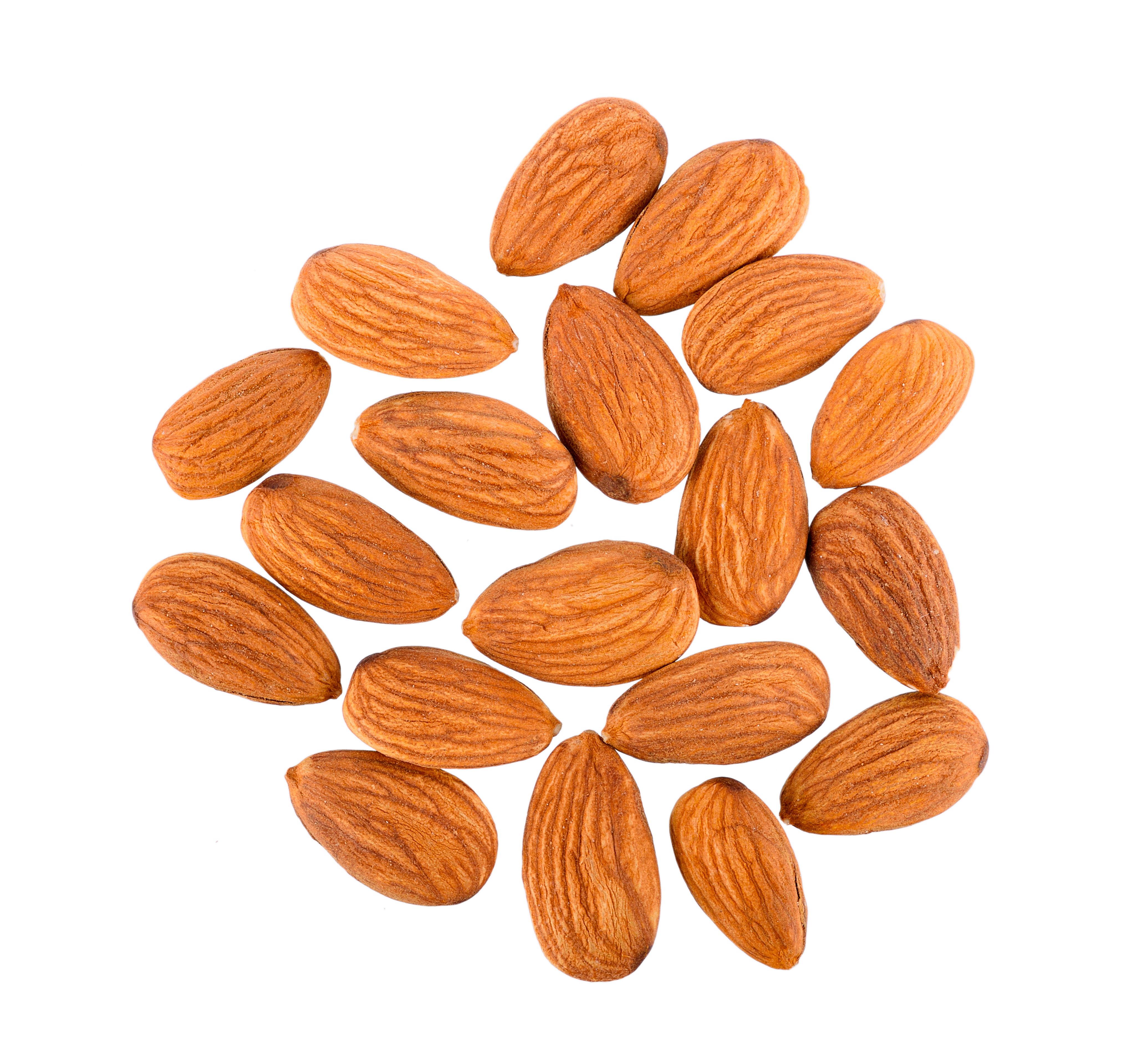 Close-Up Of Almonds Against White Background