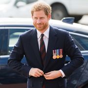 stockbridge, england march 16 prince harry arrives to present 12 pilots from course 1702 of the army air corps with their wing during a ceremony at museum of army flying on march 16, 2018 in stockbridge, england photo by samir husseinwireimage