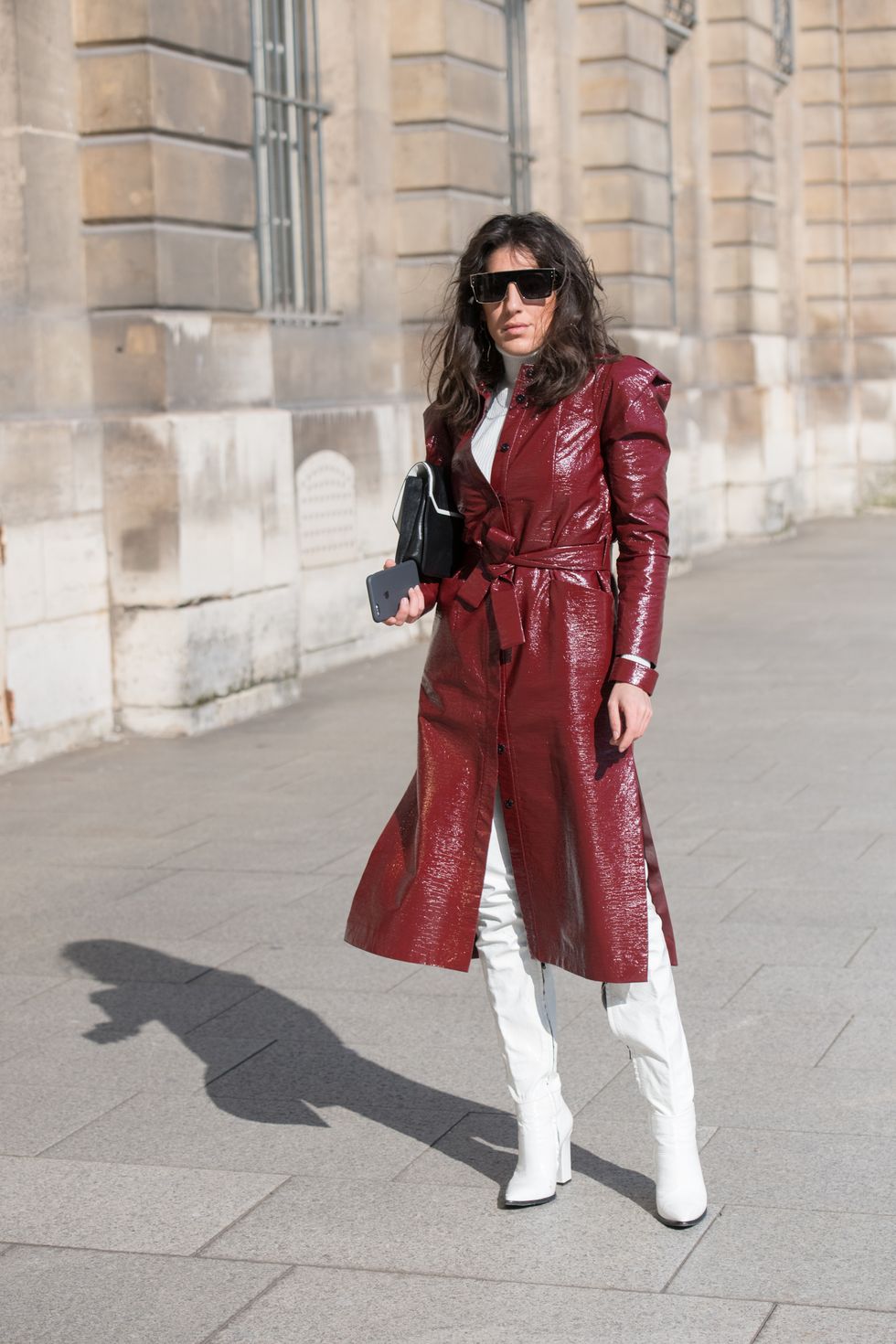 Clothing, Street fashion, Red, Trench coat, Fashion, Coat, Pink, Outerwear, Maroon, Footwear, 