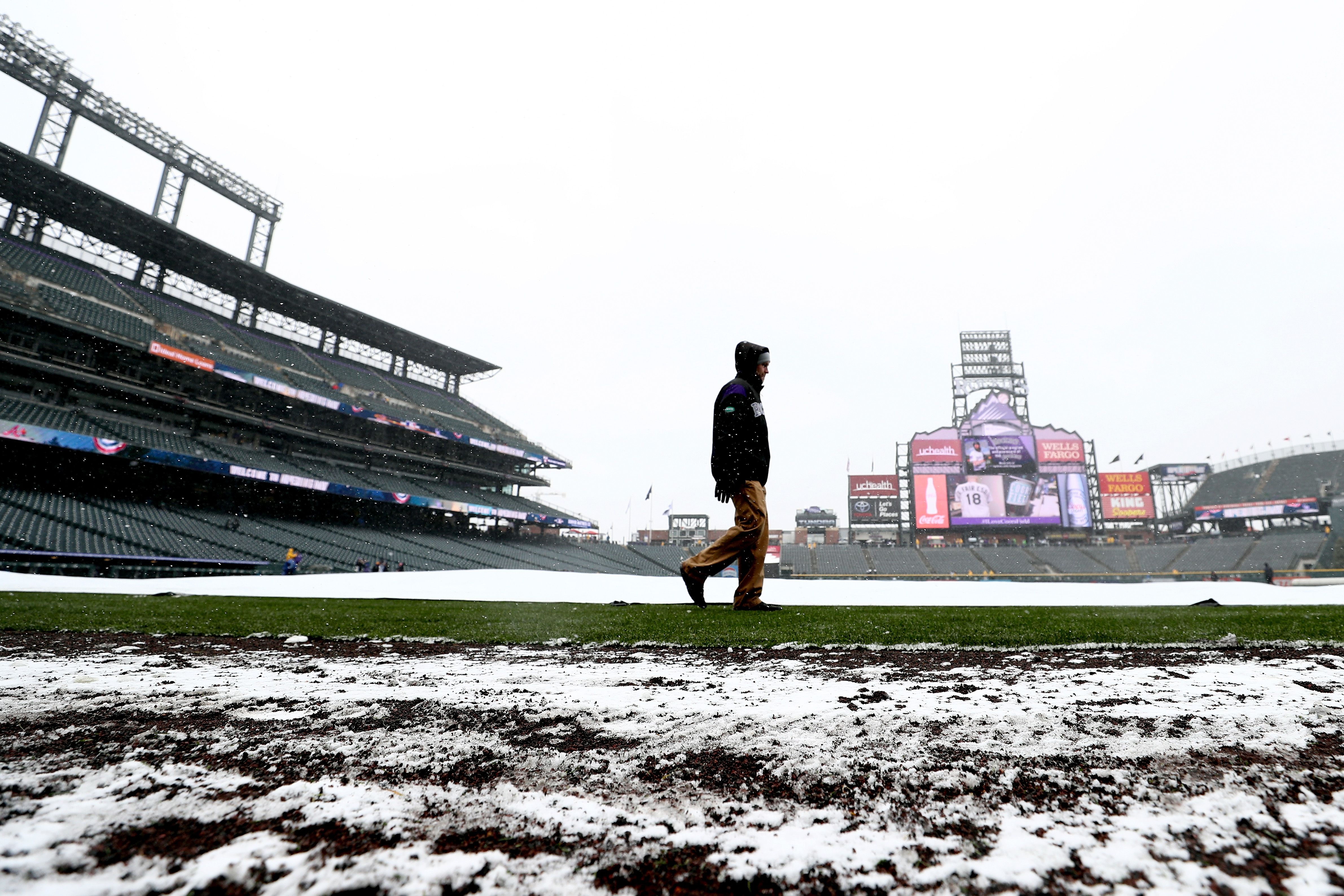 Snow at Baseball Stadiums - Coors Field Opening Day Snow