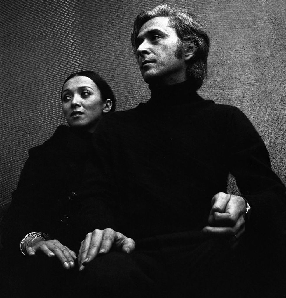 portrait of italian artist and stage designer domenico gnoli 1933   1970 right and his wife, yannick, december 1969 the photo was taken during a shoot for vogue magazine photo by jack robinsongetty images