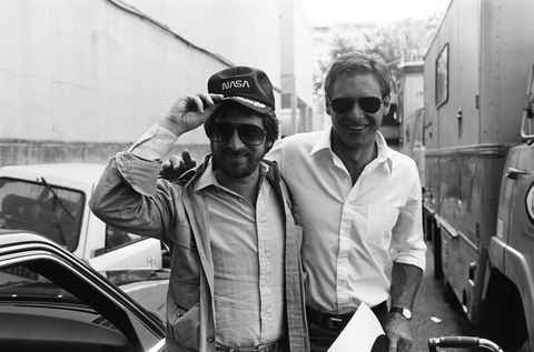 steven spielberg and harrison ford are pictured at the 1982 cannes film festival