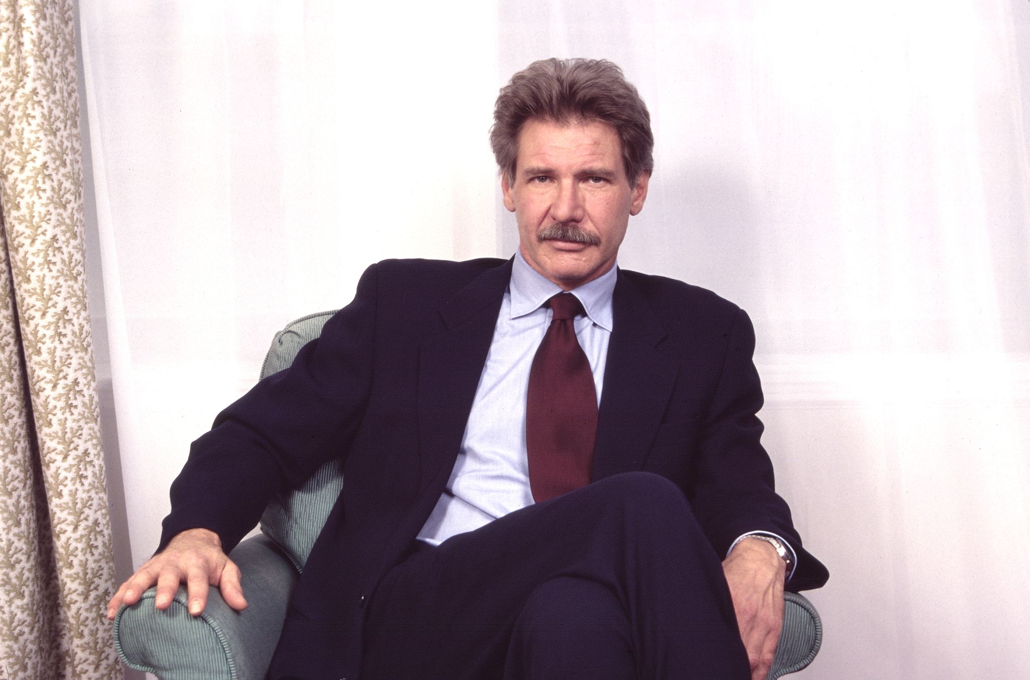 portrait of american actor harrison ford at the essex house, new york, new york, november 20, 1995 he was there during a press junket for his film sabrina directed by sydney pollack photo by gary gershoffgetty images