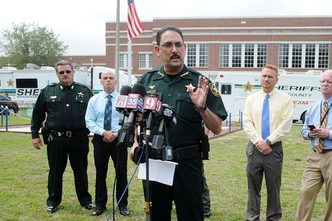 ocala, fl   april 20  marion county sheriff billy woods speaks during a press conference after a shooting at forest high school on april 20, 2018 in ocala, florida it was reported that a former student shot a 17 year old male student in the ankle the shooter, whose name has not yet been released, is in custody  photo by gerardo moragetty images