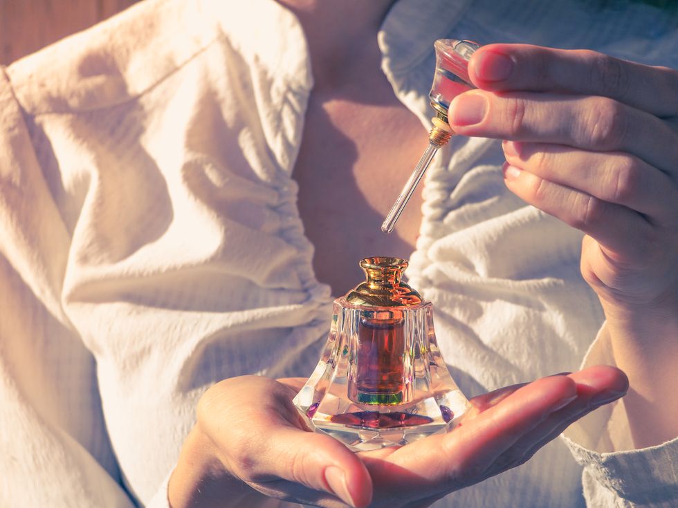 arabian oud attar perfume or agarwood oil fragrances in crystal bottle