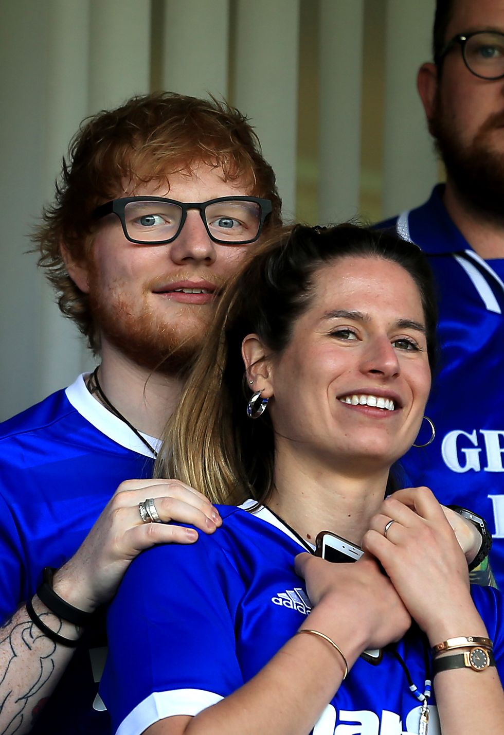 ipswich, england   april 21  musician ed sheeran and fiance cherry seaborn look on during the sky bet championship match between ipswich town and aston villa at portman road on april 21, 2018 in ipswich, england photo by stephen pondgetty images