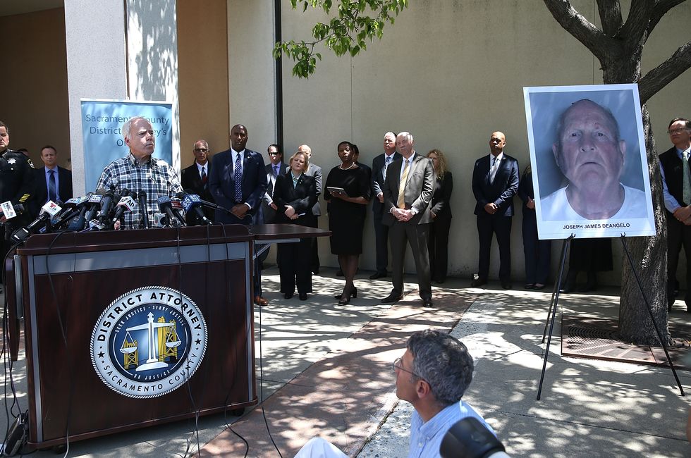 sacramento, ca   april 25  bruce harrington, whose brother and sister in law were allegedly killed in dana point, california by the east area rapist, speaks during a news conference on april 25, 2018 in sacramento, california sacramento district attorney anne marie schubert was joined by law enforcement officials from across california to announce the arrest of 72 year old joseph james deangelo who is believed to be the the east area rapist, also known as the golden state killer, who killed at least 12, raped over 45 people and burglarized hundreds of homes throughout california in the 1970s and 1980s  photo by justin sullivangetty images
