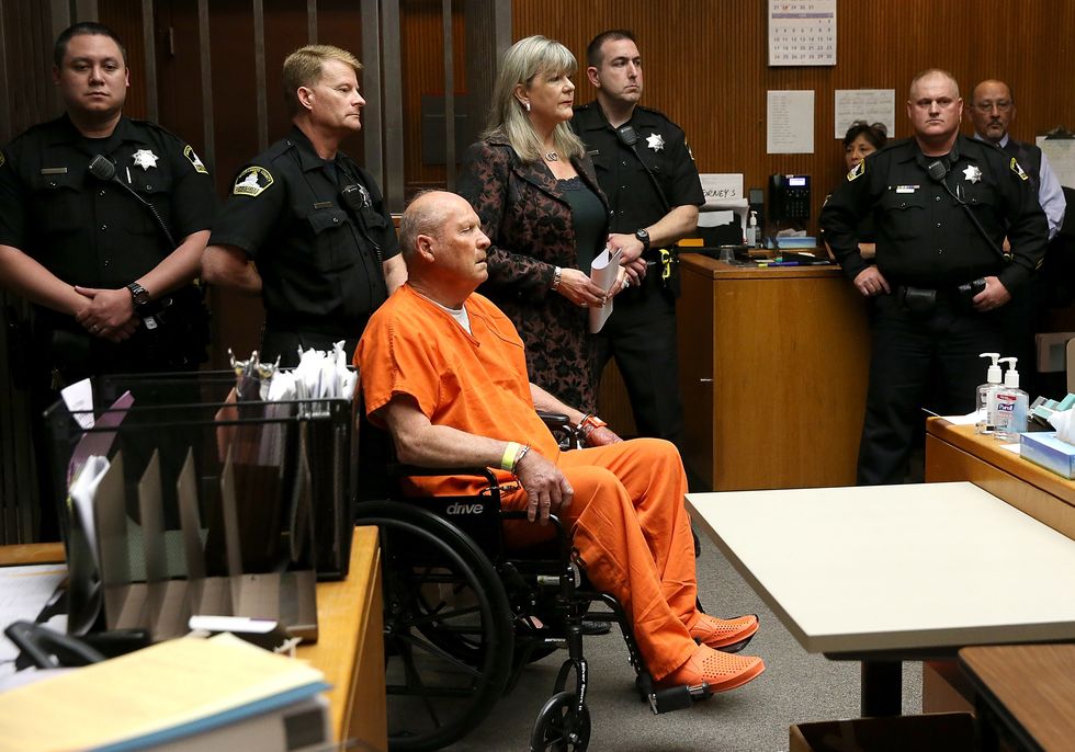 sacramento, ca   april 27  joseph james deangelo, the suspected golden state killer, appears in court for his arraignment on april 27, 2018 in sacramento, california deangelo, a 72 year old former police officer, is believed to be the east area rapist who killed at least 12 people, raped over 45 women and burglarized hundreds of homes throughout california in the 1970s and 1980s  photo by justin sullivangetty images