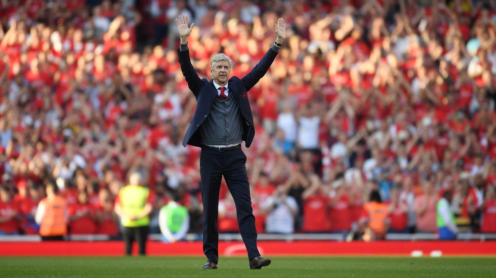 london, england   may 06  arsenal manager arsene wenger says goodbye to the arsenal fans after 22 years at the helm at the end of the premier league match between arsenal and burnley at emirates stadium on may 6, 2018 in london, england  photo by mike hewittgetty images