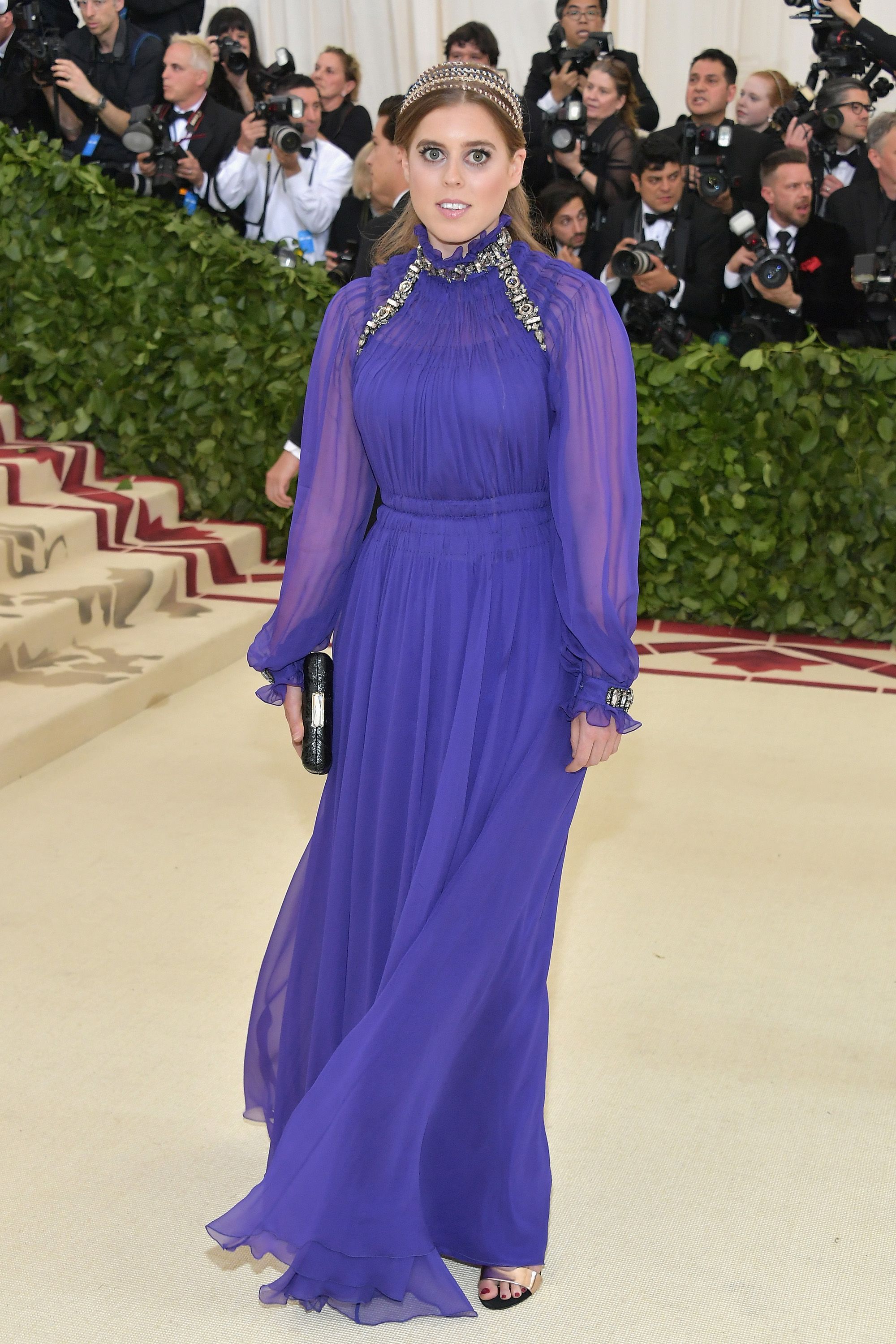 princess beatrice wears a regal purple dress at the 2018 met gala