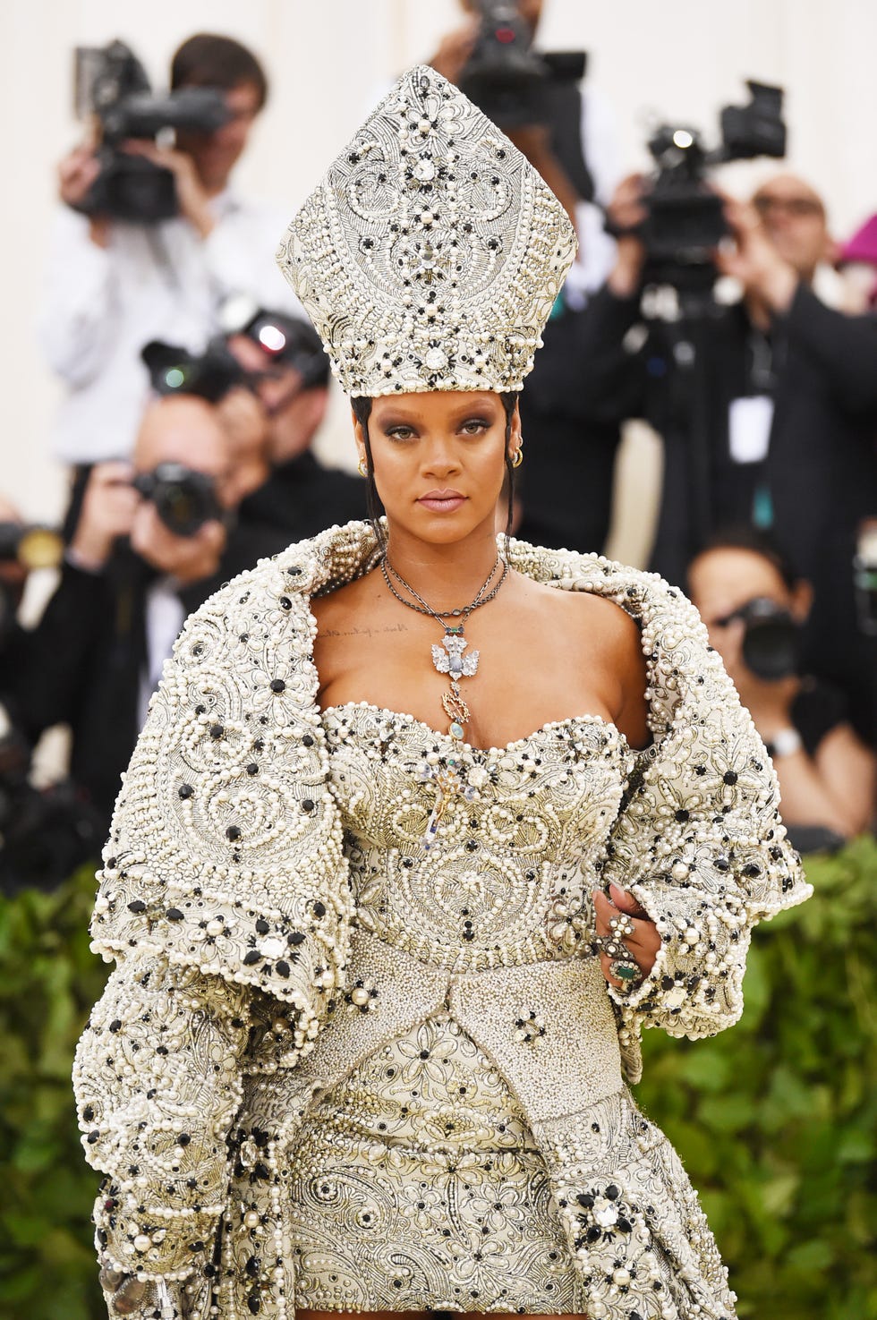 Rihanna Slays in Pope-Inspired Dress and Hat at the 2018 Met Gala