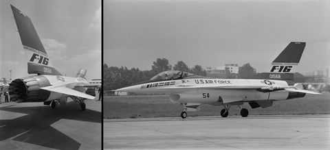 avion de chasse f 16 lors du 32ème salon de l'aéronautique et de l'espace au bourget le 2 juin 1977, france photo by gilbert uzangamma rapho via getty images