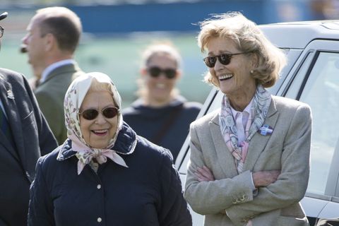 windsor, england   may 11  queen elizabeth ii and lady penny romsey attend the royal windsor horse show at home park on may 11, 2018 in windsor, england photo by mark cuthbertuk press via getty images