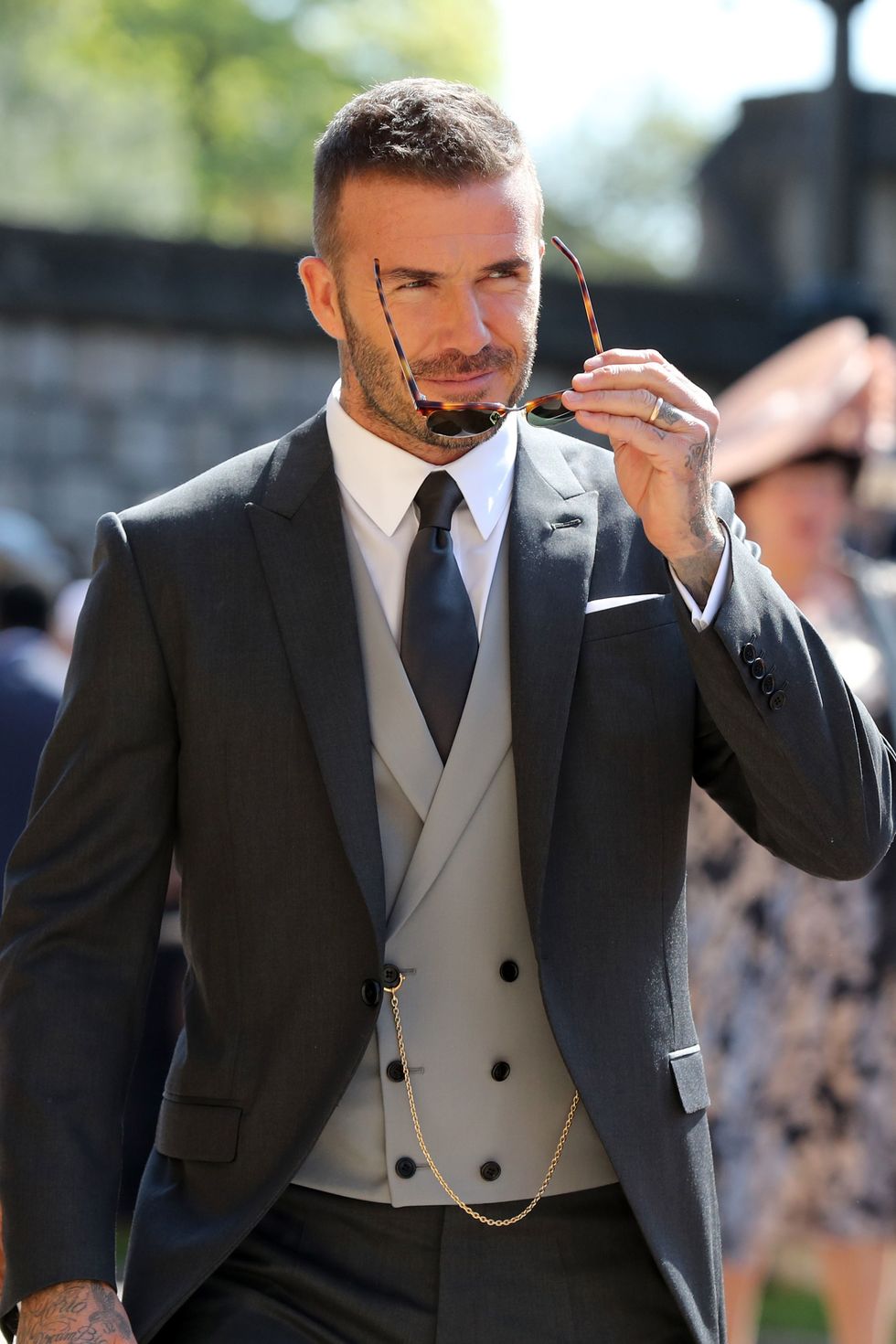 windsor, united kingdom   may 19  david beckham arrives at st georges chapel at windsor castle before the wedding of prince harry to meghan markle on may 19, 2018 in windsor, england photo by gareth fuller   wpa poolgetty images