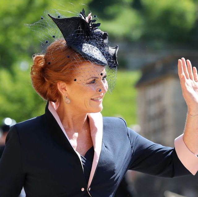 windsor, united kingdom may 19 sarah, duchess of york arrives at st georges chapel at windsor castle before the wedding of prince harry to meghan markle on may 19, 2018 in windsor, england photo by gareth fuller wpa poolgetty images