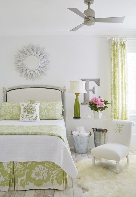 Furniture, White, Room, Bed, Bedroom, Green, Product, Interior design, Yellow, Wall, 