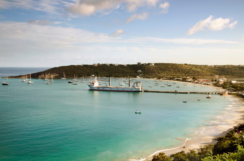 View of Anguilla Port on Caribbean sea against sky View of Anguilla Port on Caribbean sea against sky