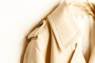 White, Beige, Outerwear, Trench coat, Coat, Textile, Leather, Fashion design, Linens, Blazer, 