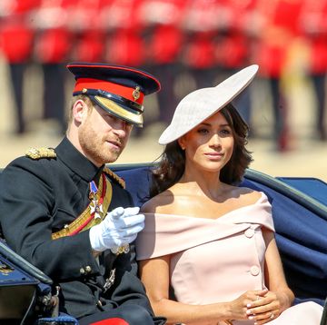 london, england june 09 harry duke of sussex and meghan duchess of sussex attend trooping the colour 2018 at the royal horseguards on june 9, 2018 in london, england photo by mike marslandwireimage
